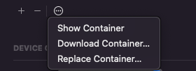 XCode container menu