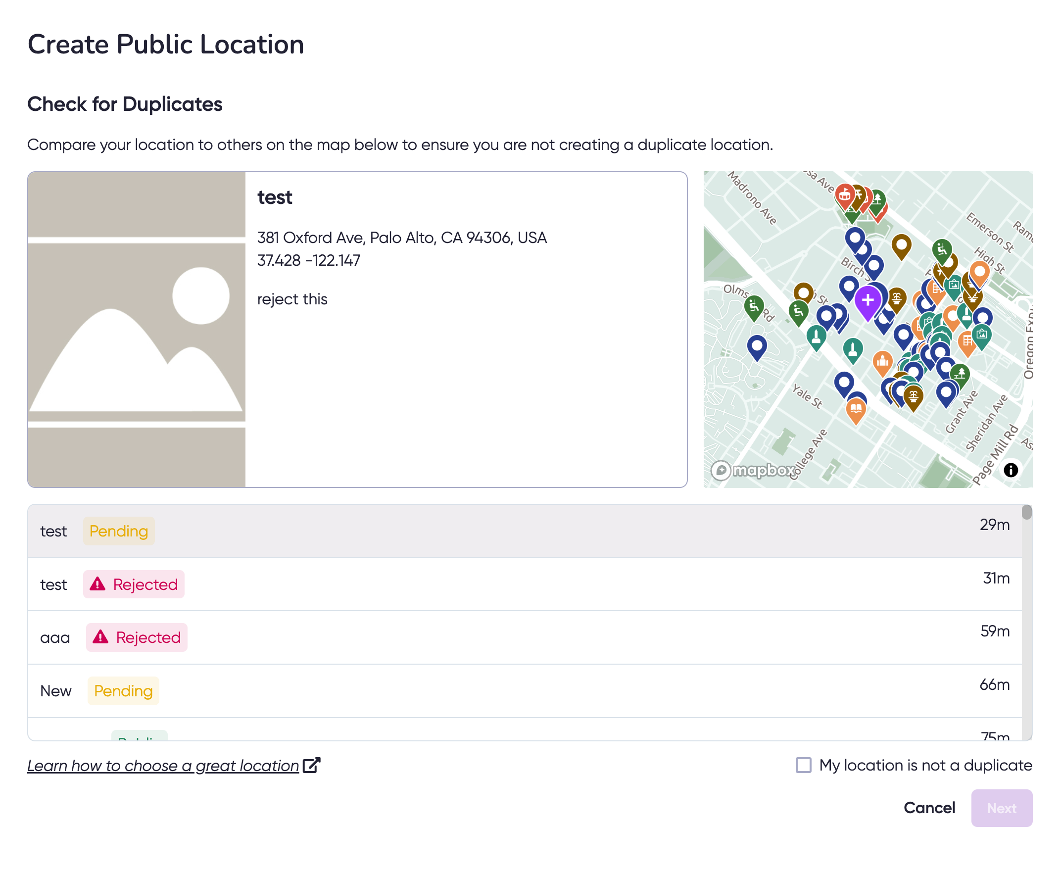 Create Public Location Dialog