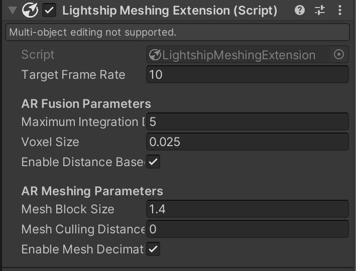 Lightship Meshing Extension settings