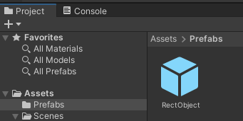 The final RectObject prefab in the Project tab