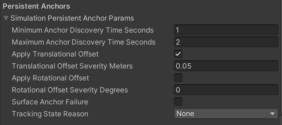 SDK Simulation Perisistent Anchor Parameters