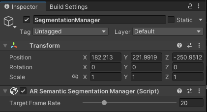 Semantic Segmentation Managerを含むゲームオブジェクトの例。