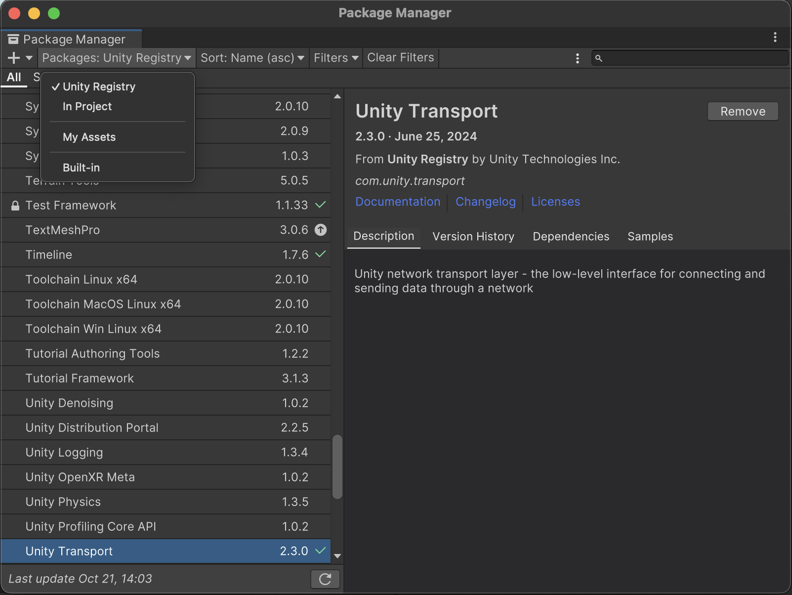 Updating the Unity Transport package