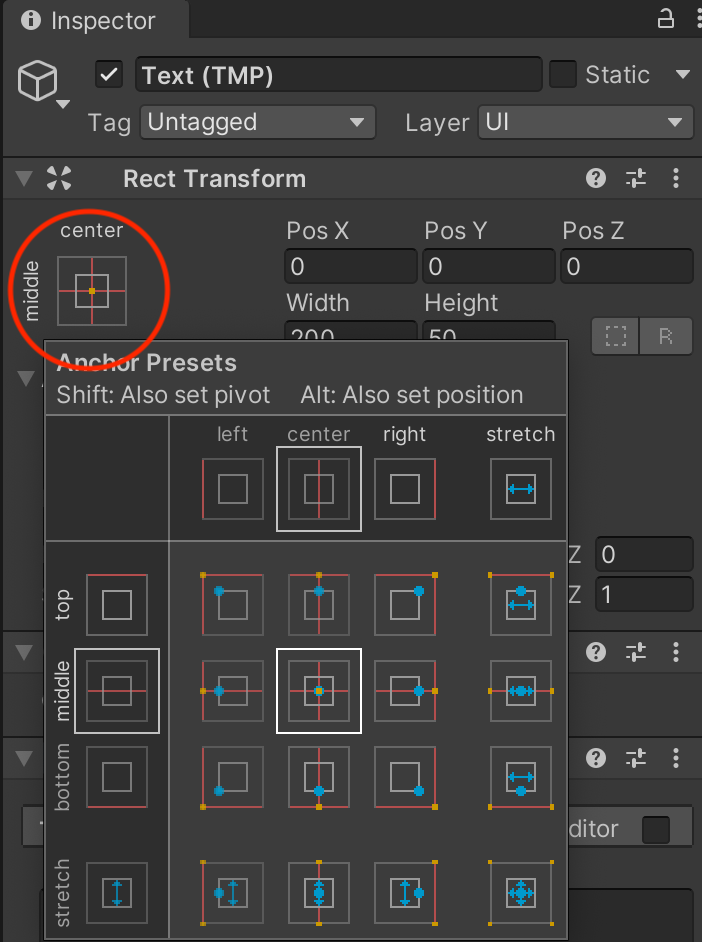 中央変形ボタンを強調したUnity UIのイメージ